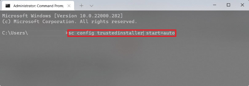 type trustedinstaller autostart command in Command prompt. How to Fix Error Encountered Issue in Windows 11 Update
