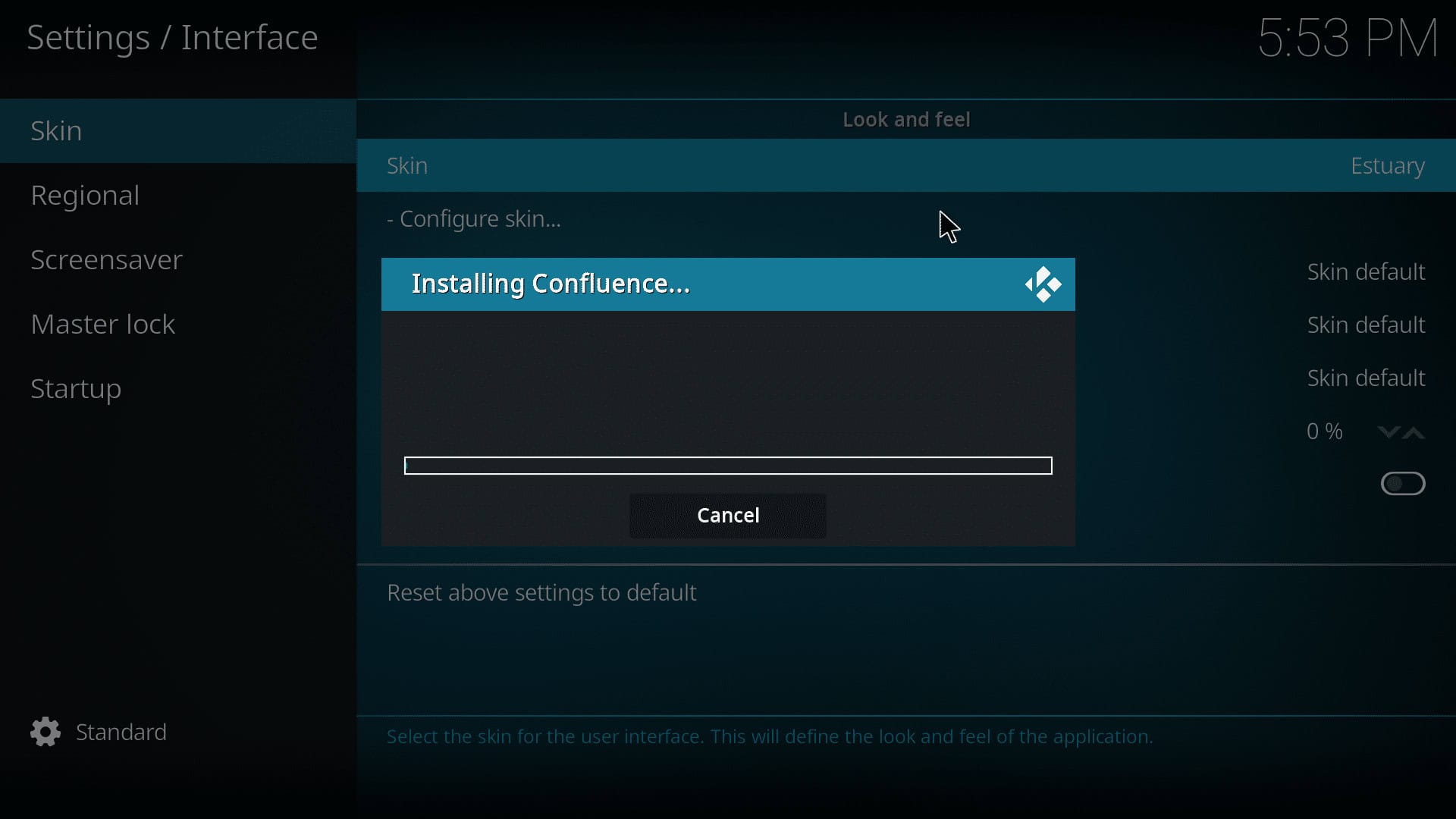 installing confluence skin in Kodi app