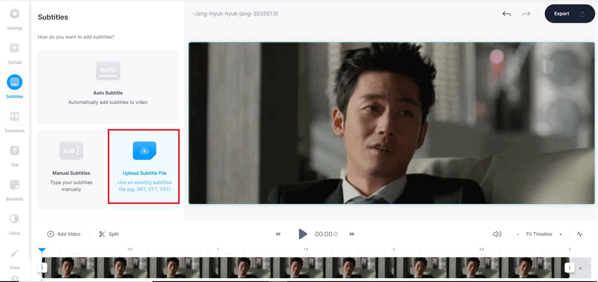 Or, select Upload Subtitles File option to upload the SRT files.