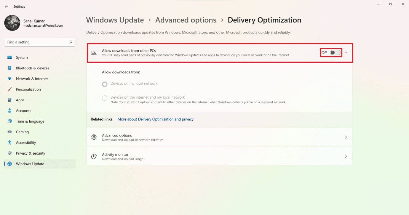 Turning off options in Delivery Optimization. How to Increase Internet Speed on Windows 11