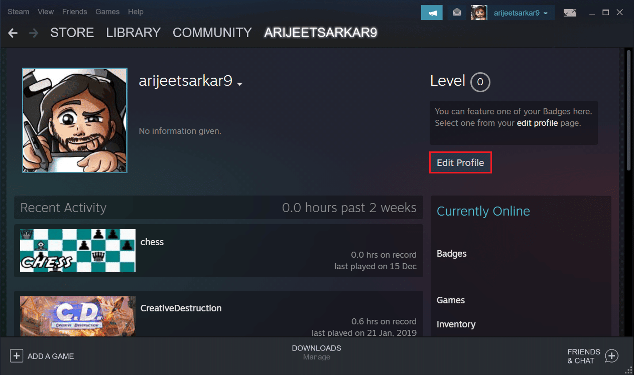  klik tombol Edit Profil di menu Profil di aplikasi Ste
am