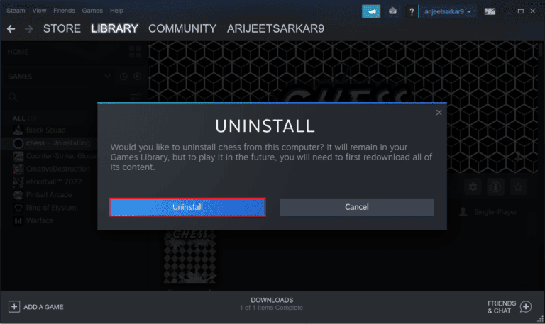 How To Uninstall Steam Games TechCult Click On UNINSTALL To Confirm Uninstalling A Game In Steam 768x457 