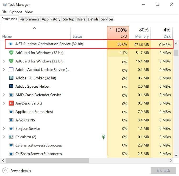  Proses layanan pengoptimalan .net runtime mengambil memori tinggi 