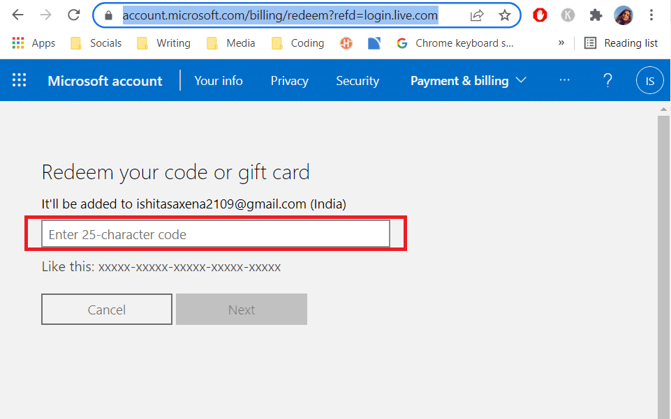  Halaman web online tempat Anda memasukkan kode. Cara Menebus Kartu Hadiah di Akun Microsoft