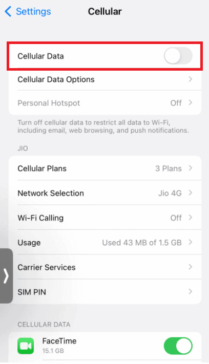 Toggle off Cellular Data