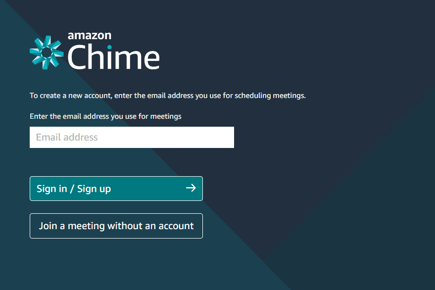 Pagina di accesso di Amazon Chime