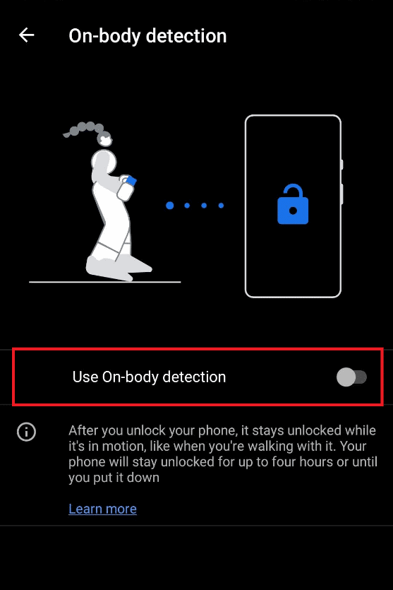  Ketuk opsi sakelar Gunakan Deteksi Onbody. Cara Membuka Kunci Ponsel Android Tanpa Kata Sandi