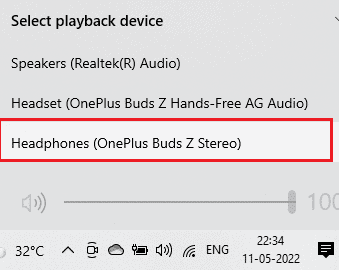  pilih perangkat pemutaran. Memperbaiki Gagap Headphone Bluetooth di Windows 10