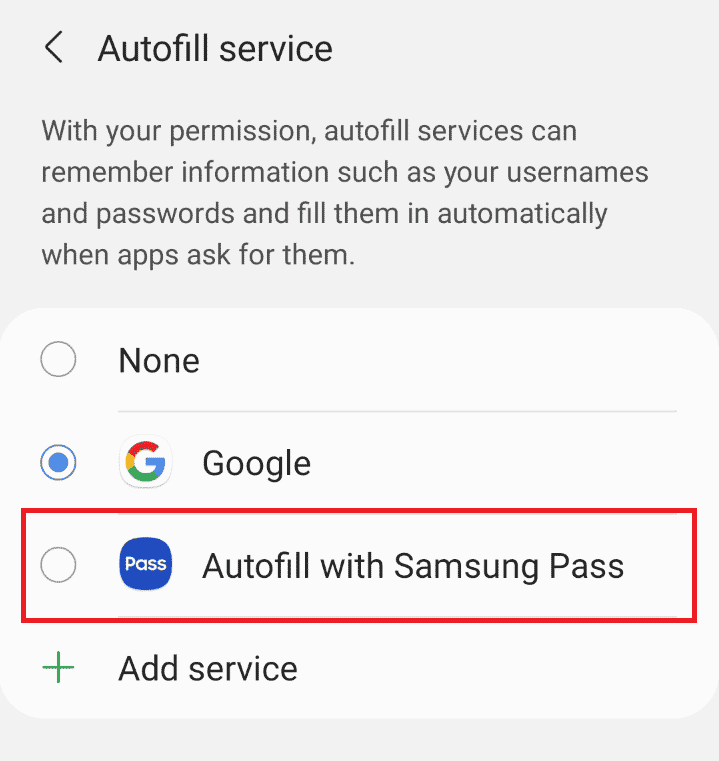  Ketuk layanan IsiOtomatis - IsiOtomatis dengan Samsung Pass