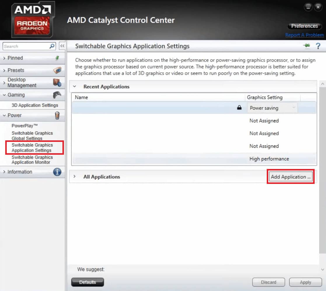 Click on Add Application button on the panel and select the .exe file of the particular app in the list