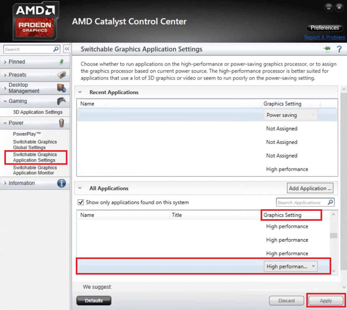 choose High Performance under Graphics Setting by clicking on the down arrow&nbsp;next to that application