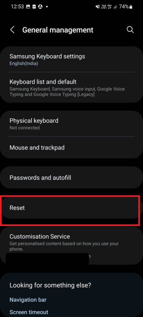 Tap on the Reset option