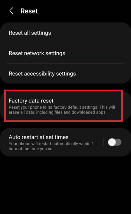 Choose the Factory Data Reset option