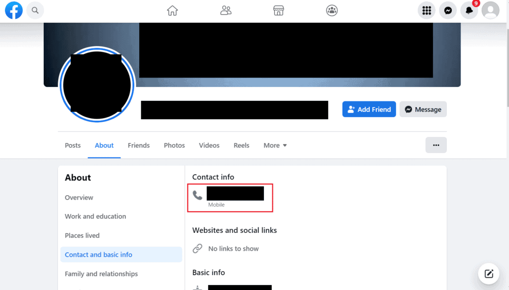how to find facebook number