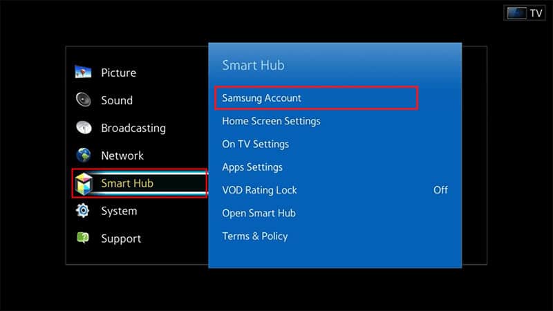 select Samsung Account