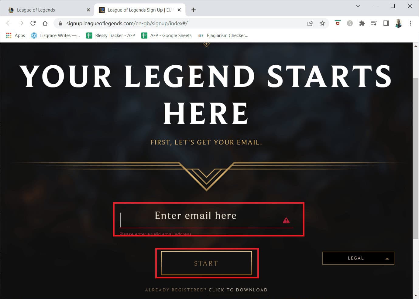 Enter your Email address and click on START