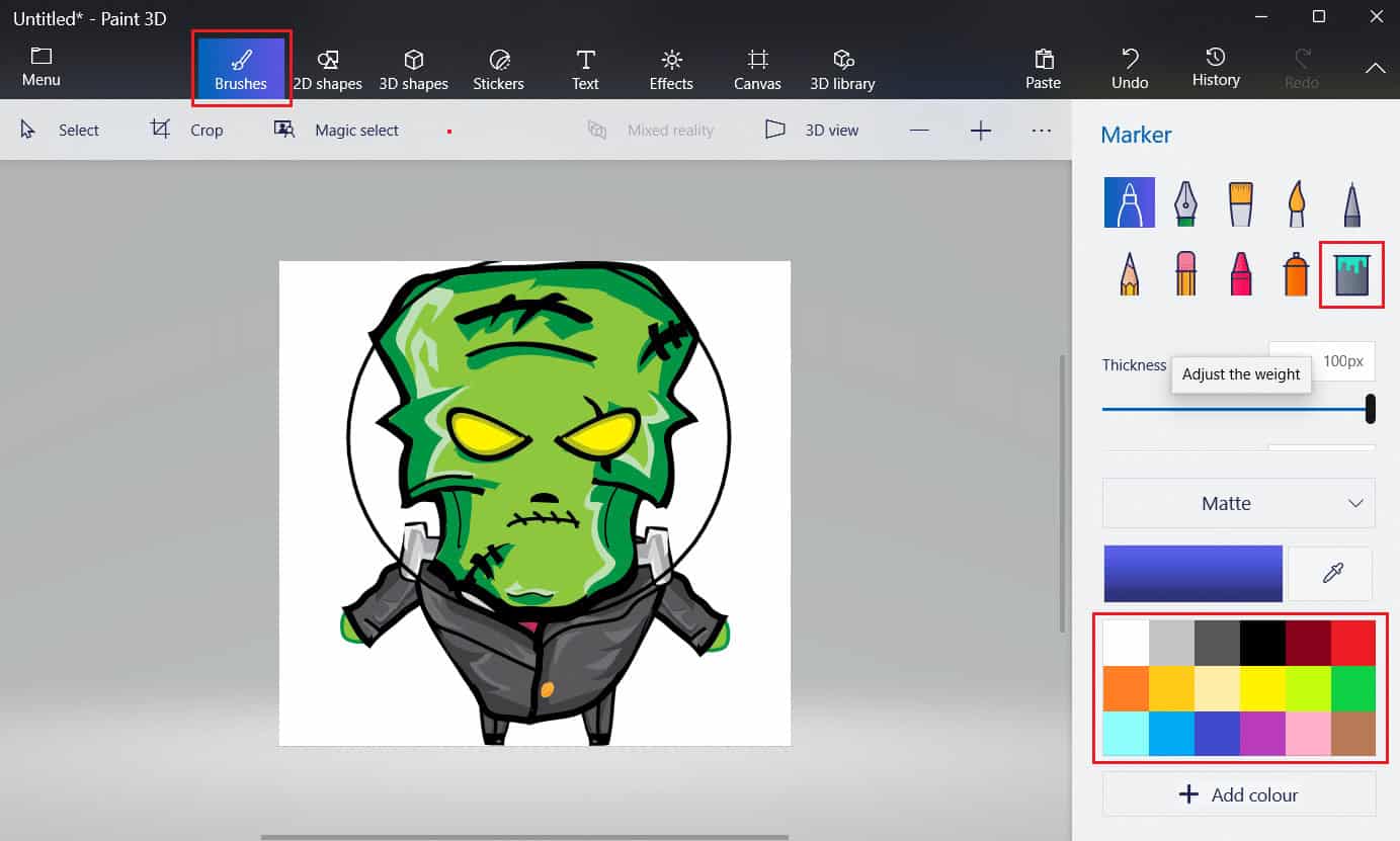 Brushes tab - Fill icon - any color