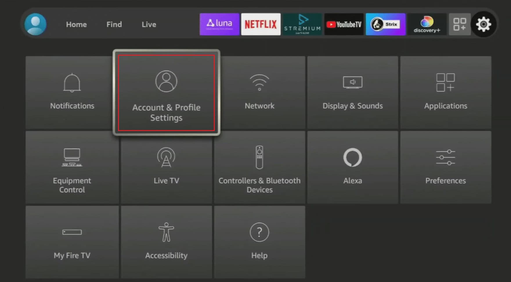 Choose the Account & Profile Settings option | |