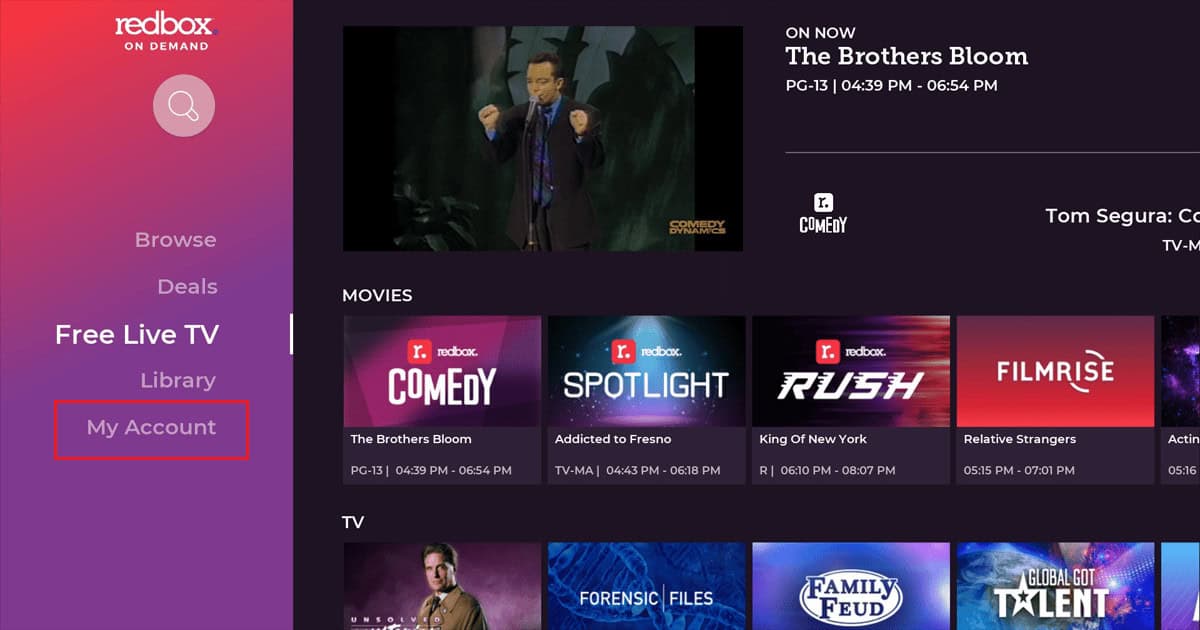 Click on My Account from the left pane | check Redbox rental history