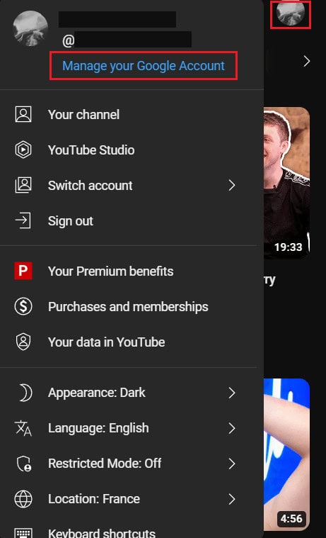 Click on the profile icon - Manage your Google Account