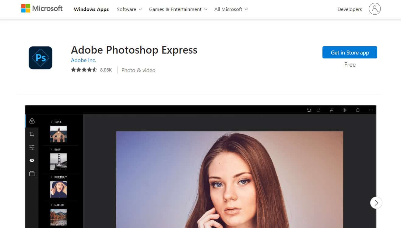 Microsoft Store Adobe Photoshop Express