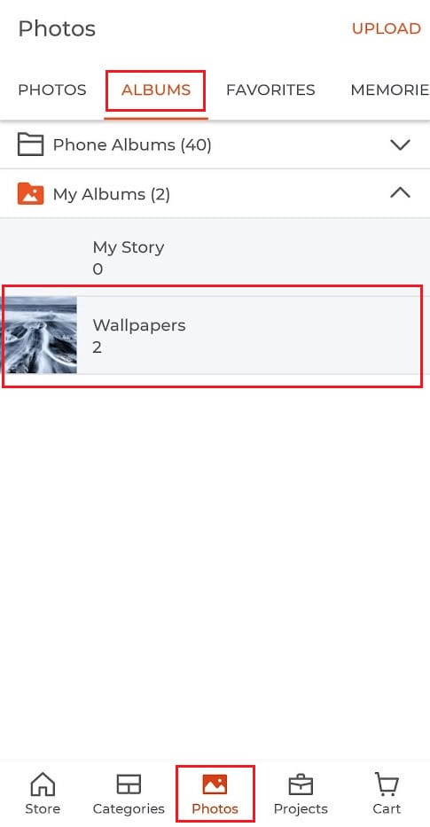 Photos tab - ALBUMS section - desired folder