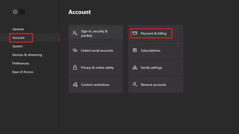 Select Account - Payment & billing | How to Cancel Xbox Pre Order