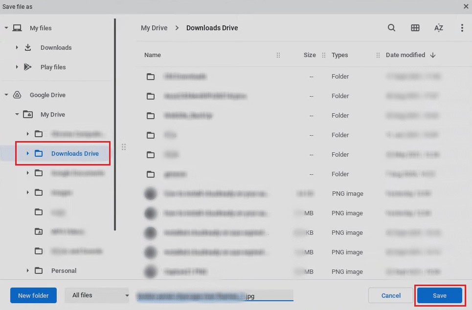 Select the desired folder and click on Save | How to Delete Images on Chromebook Read Only