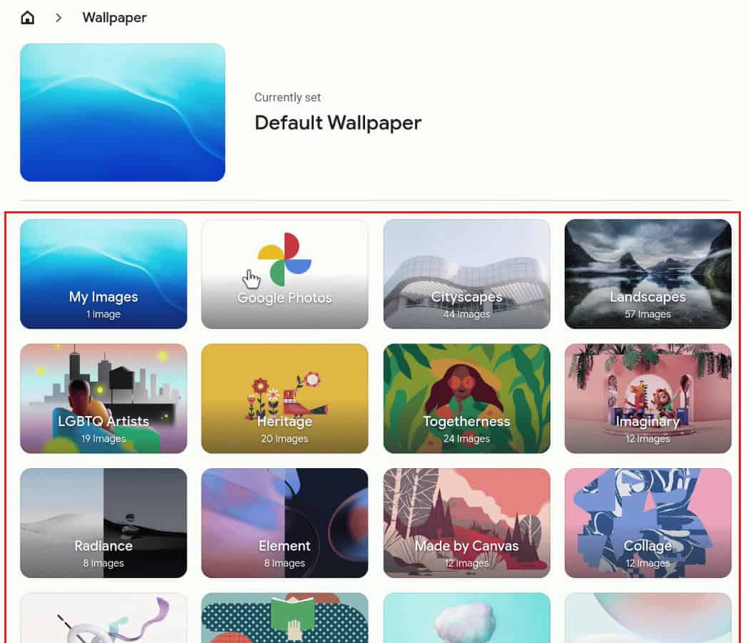 Select the desired wallpaper from the available ones