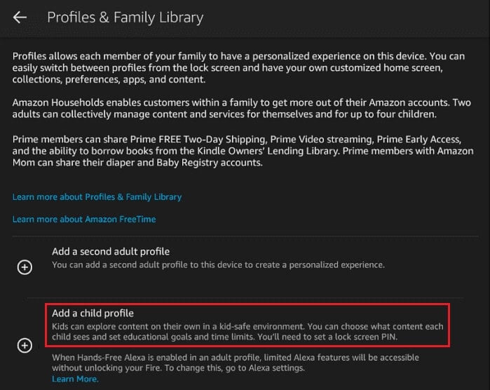 Tap on Add a child profile