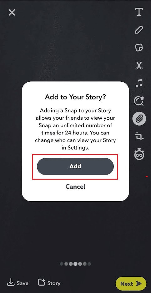 Tap on Add to complete adding the link to your story on Snapchat | How to Repost Instagram Videos on Snapchat Story
