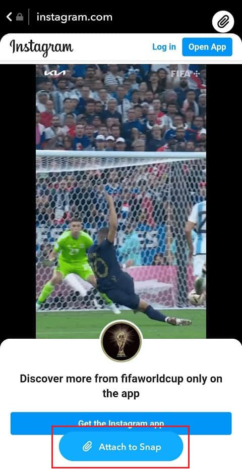 Tap on Attach to Snap to add the link to your story