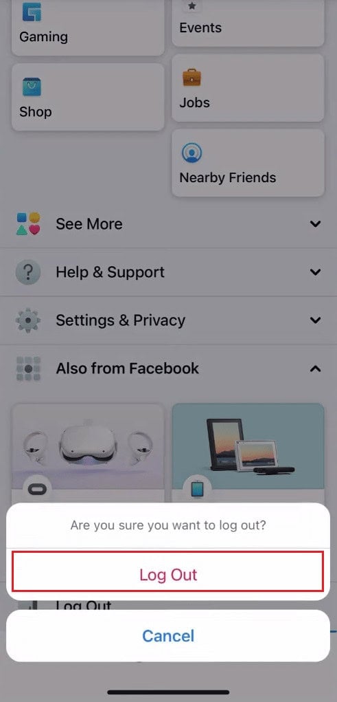 Tap on Log Out from the popup | how to switch between personal and business Facebook on mobile