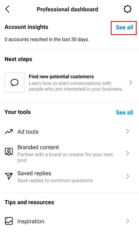 Tap on See all from the Account insights section at the top