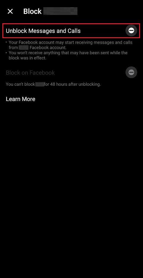 Tap on Unblock Messages and Calls