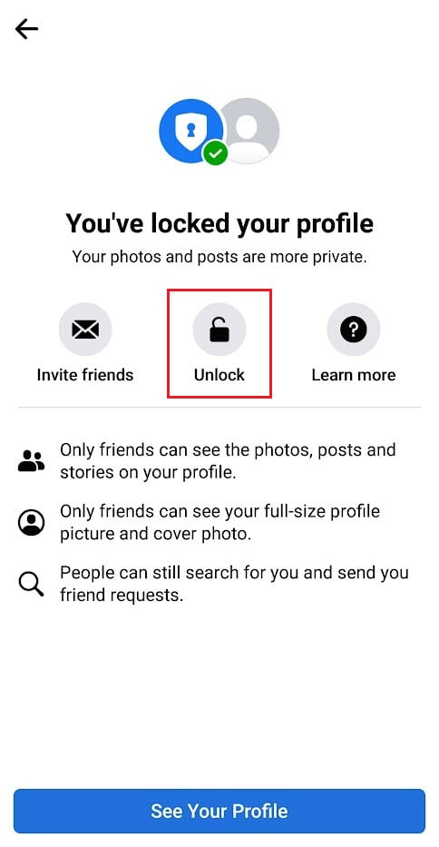 Tap on Unlock profile - Unlock