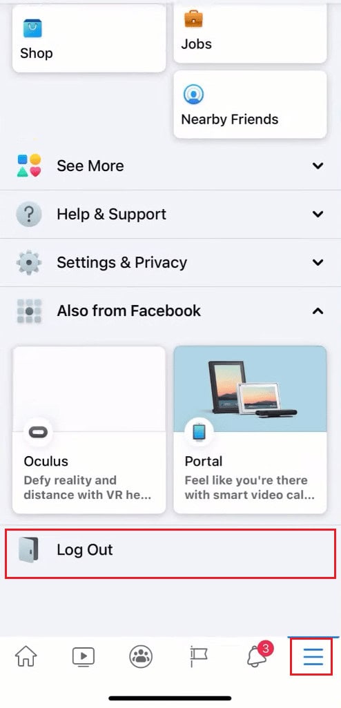Tap on the Hamburger icon tab - Log Out