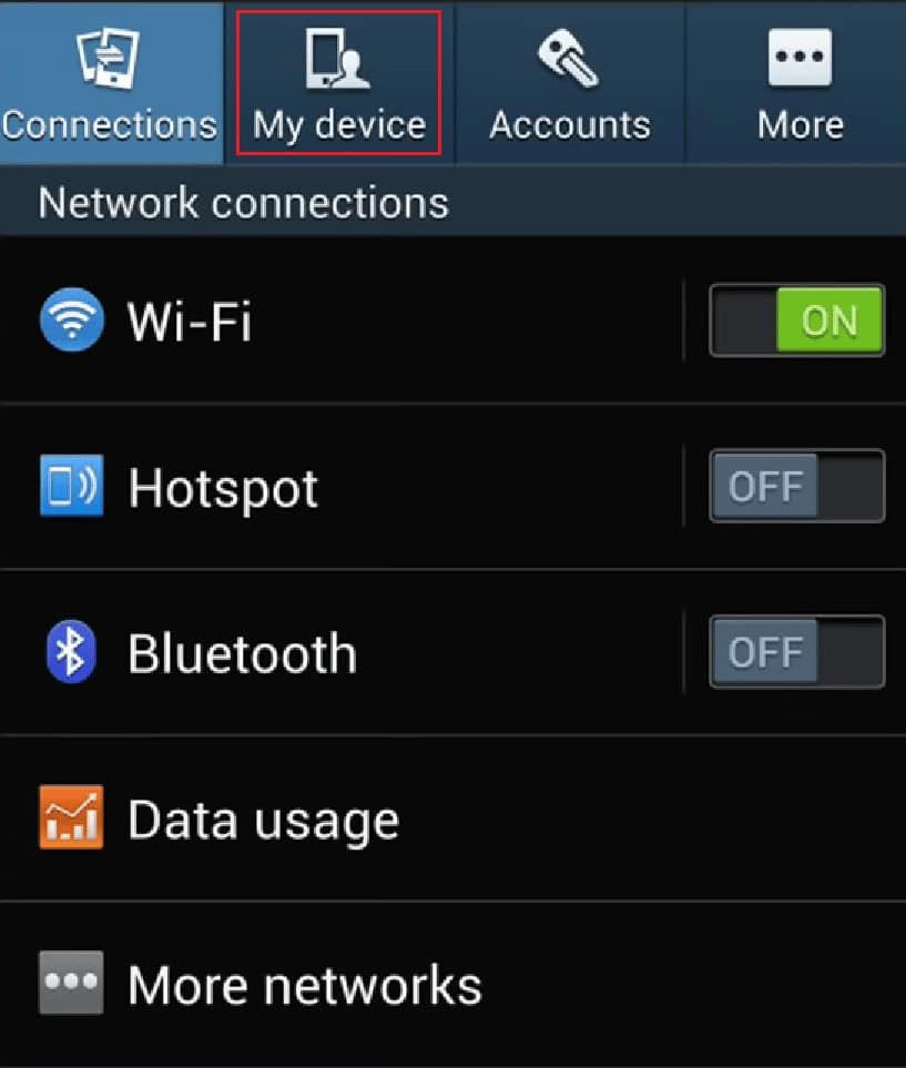 Tap on the My device tab from the top of the screen