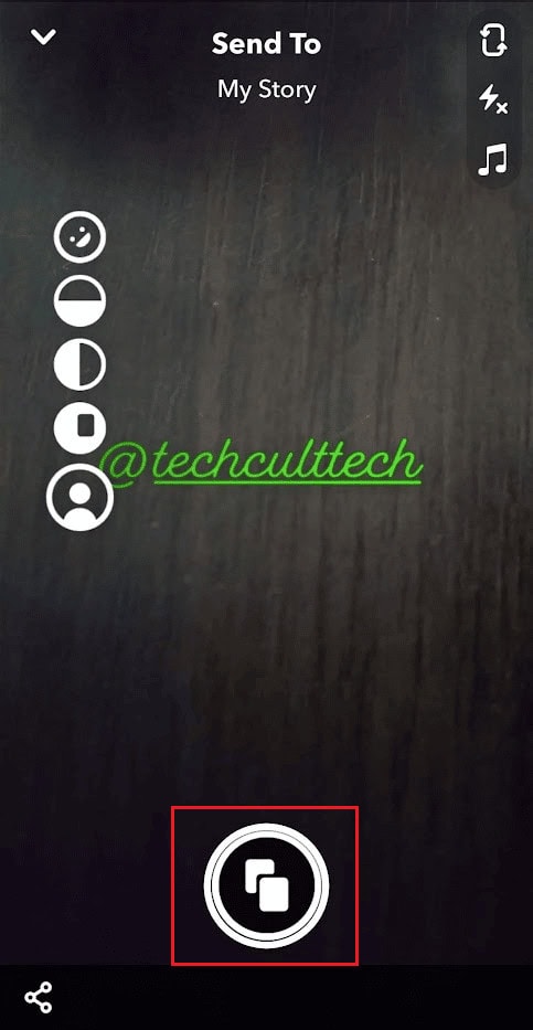 Tap on the capture icon to create your snap with the tagged story