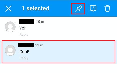 Tap on the desired comment - tap on the Pin icon | How to Pin My Own Comment on Instagram