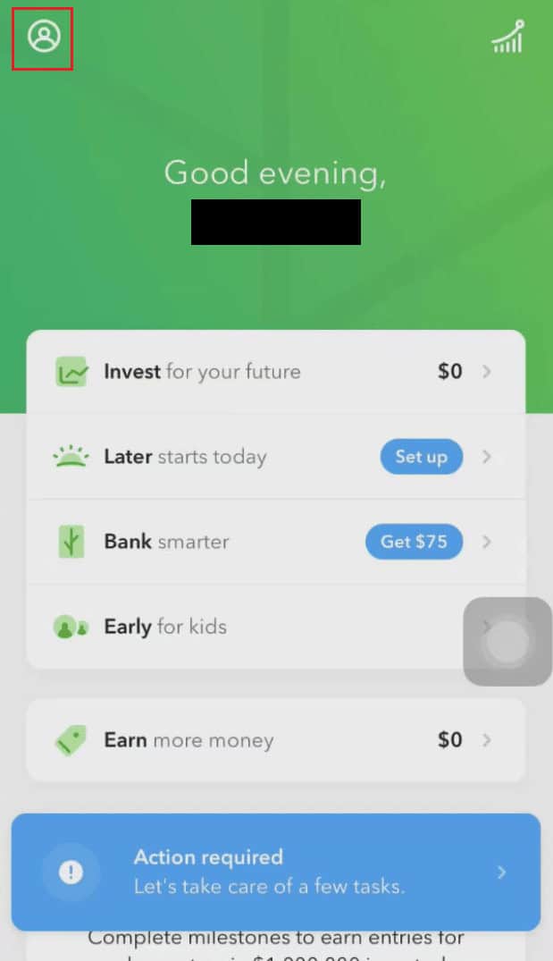 Tap on the profile icon from the top left corner
