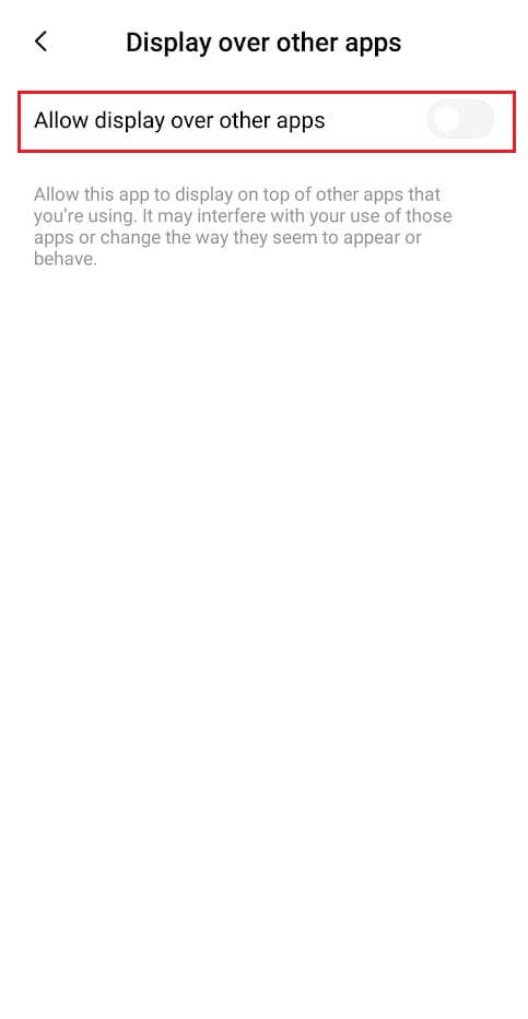 Turn on the toggle for the Allow display over other apps option | How to Turn ON/OFF Chat Heads on Messenger