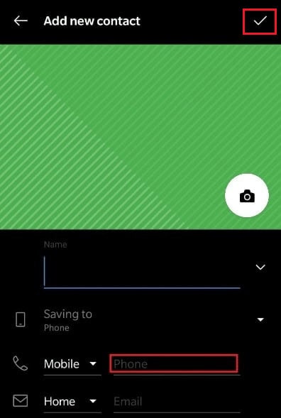 Type your phone number in the box and tap on the checkmark icon from the top right corner