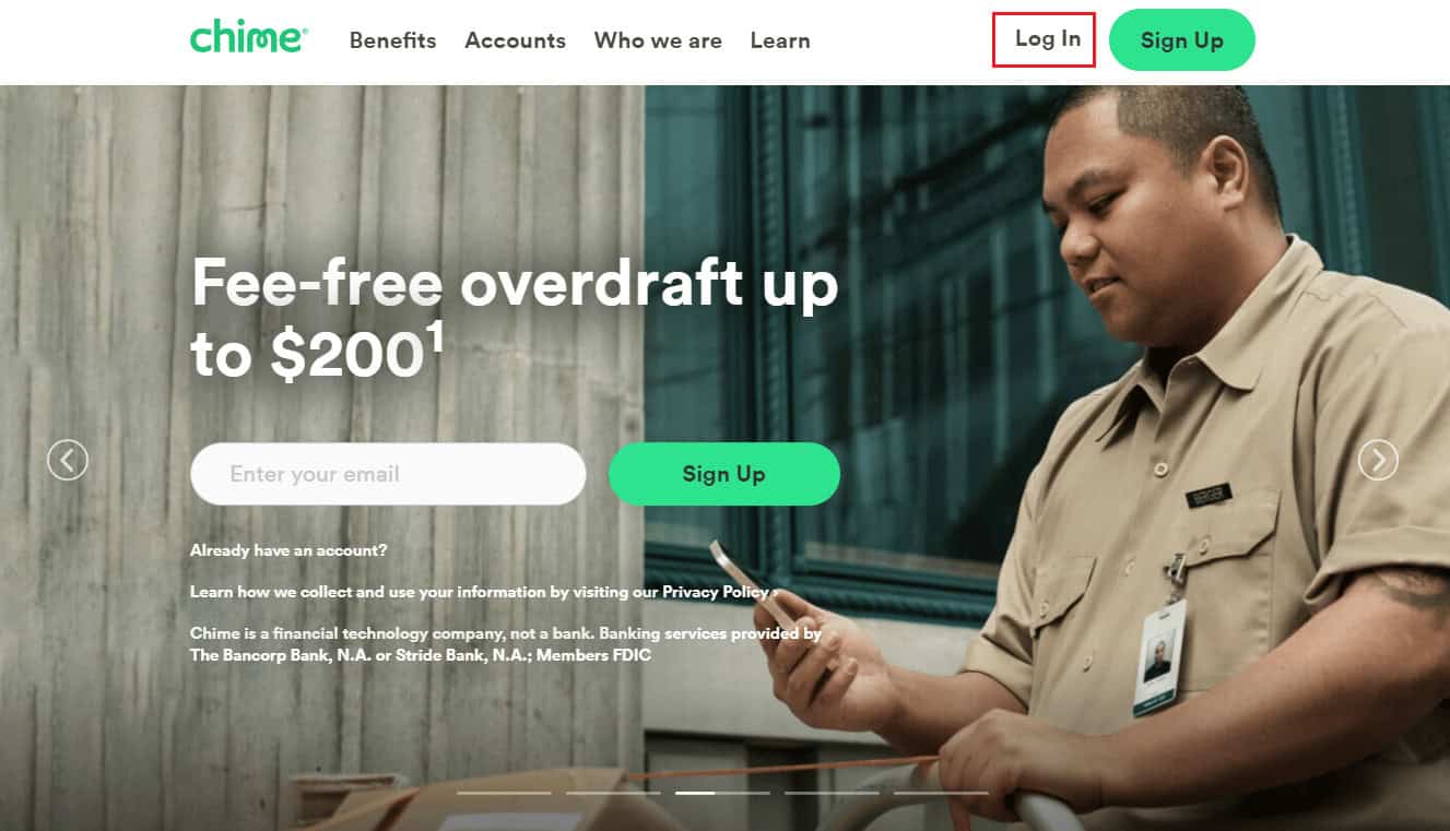 Visit the Chime website on your browser and Log In to your account | Can You Withdraw Money from Chime Savings Account?