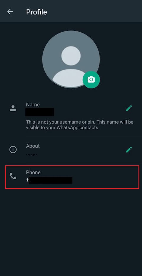 You will see your WhatsApp number under the Phone section