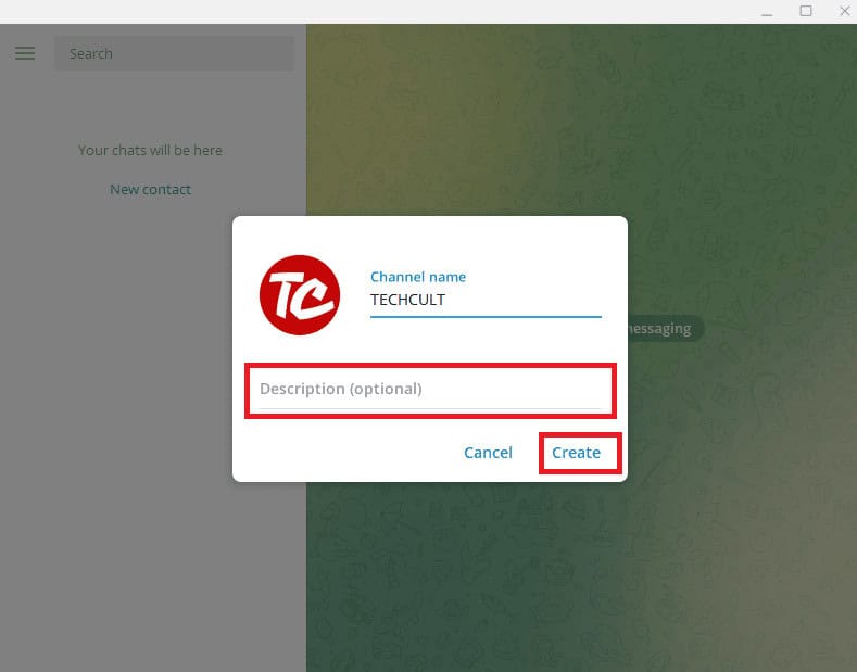 Add a description if you want to add any and then click on Create