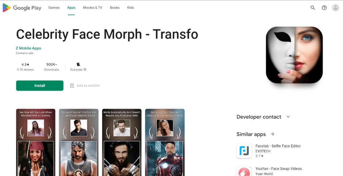 celebrity face morph transfo playstore 
