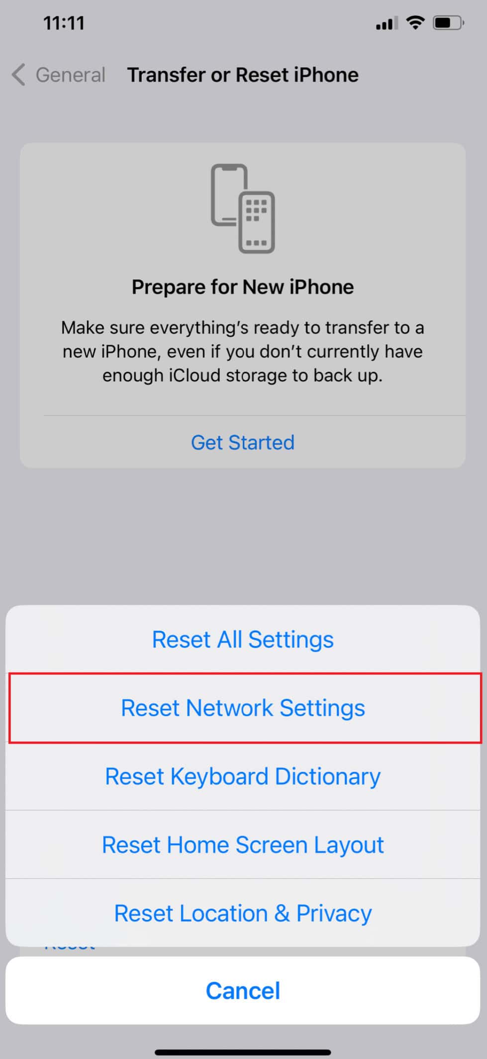 Choose Reset Network Settings | location not available iPhone iMessage
