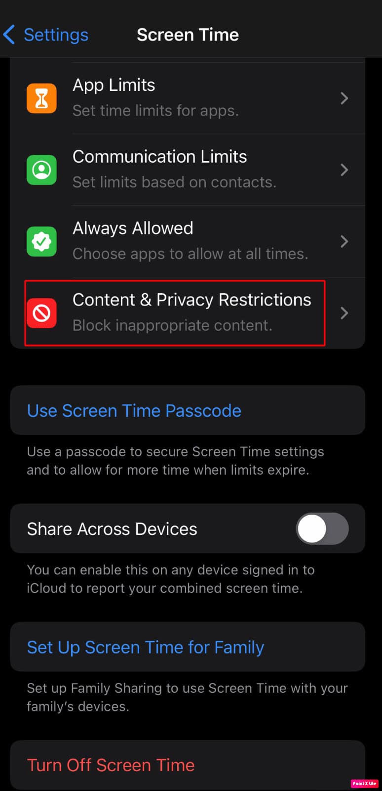 choose the content & privacy restrictions