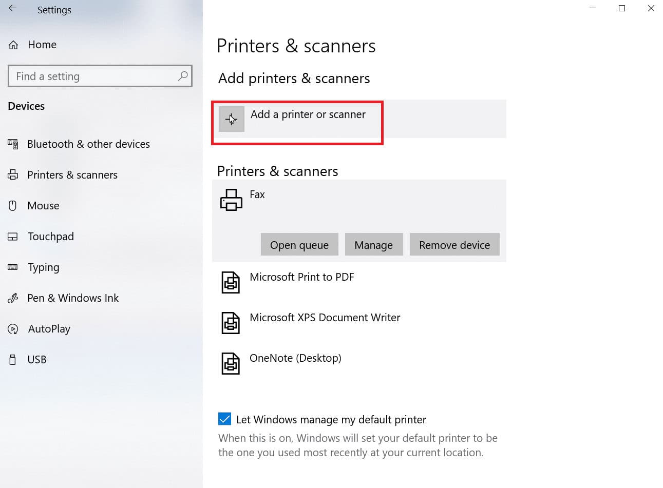 click add a printer or scanner